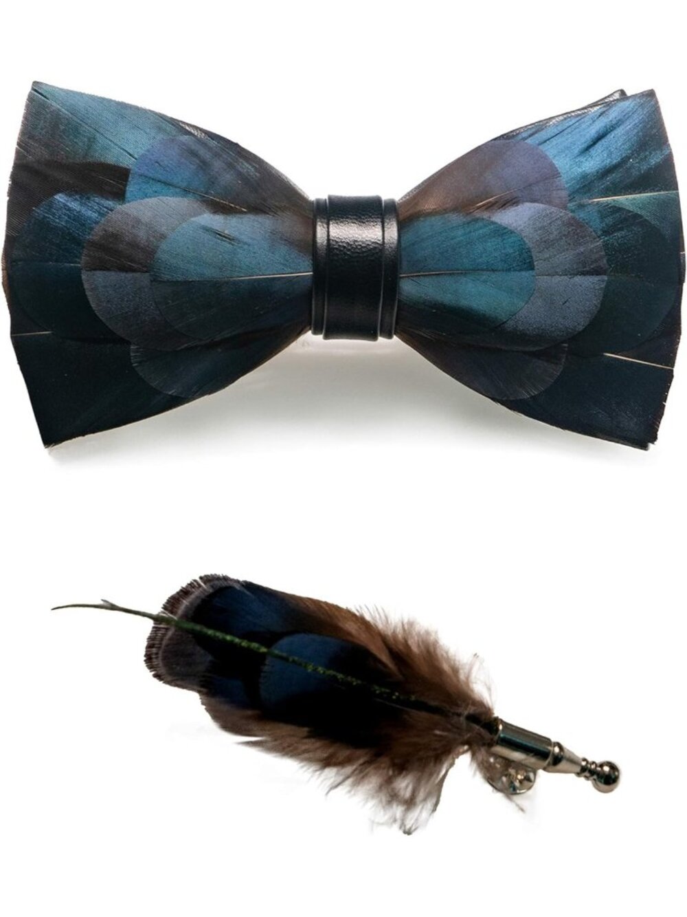 Handmade Feather Bow Tie & Brooch Set for Men | Stylish Formal Accessories